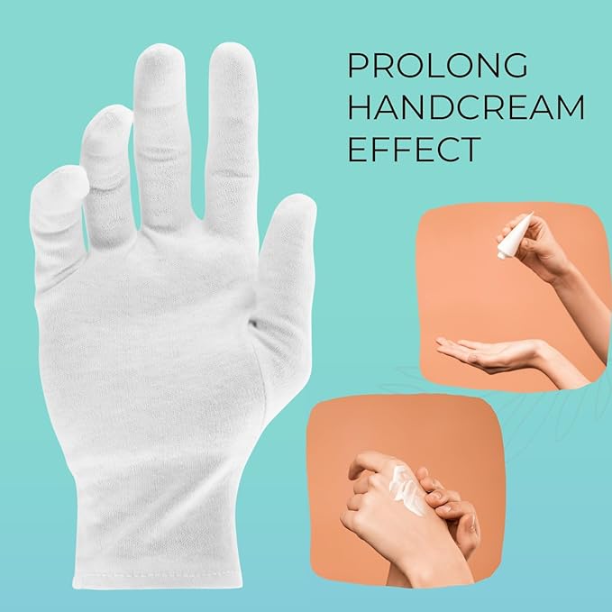 ANSMIO Cotton Gloves - 3 Pairs White, Moisturizing Night Gloves for Dry Hands, Size M