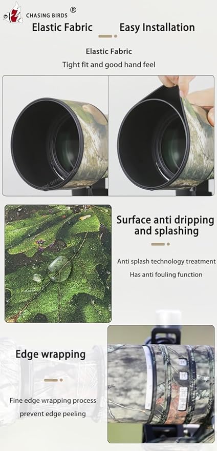CHASING BIRDS Lens Camouflage Waterproof Coat for Canon RF 600mm F4 L is USM Rainproof Lens Protective Cover Version IV (Military Green Camouflage, with Extender RF 1.4X & 2X)