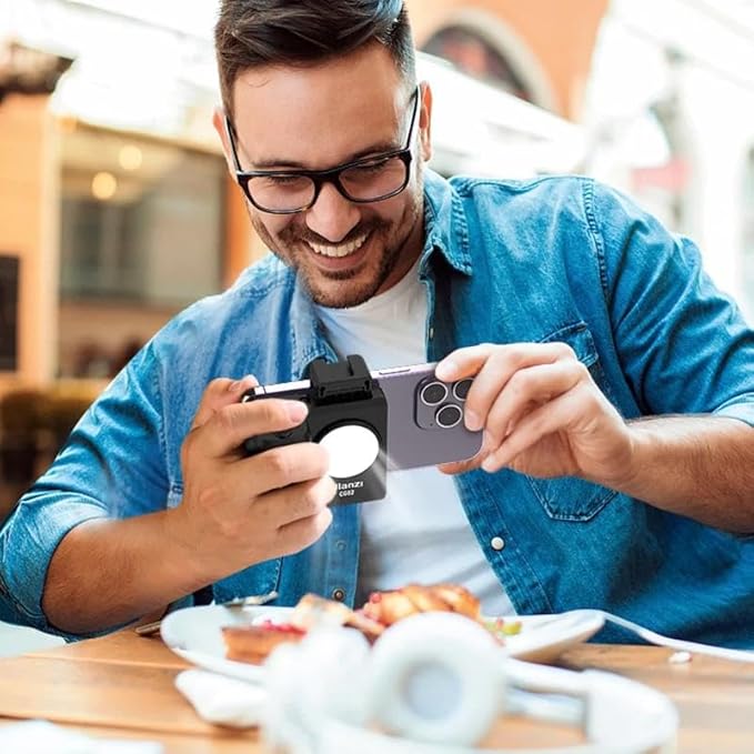 ULANZI CG02 Ungraded Smartphone Camera Shutter Handle Grip w Detachable Wireless Bluetooth Remote Control,Three-Gear Adjustable Fill Light for iPhone Samsung Google OnePlus Phones Video/Photo Shooting