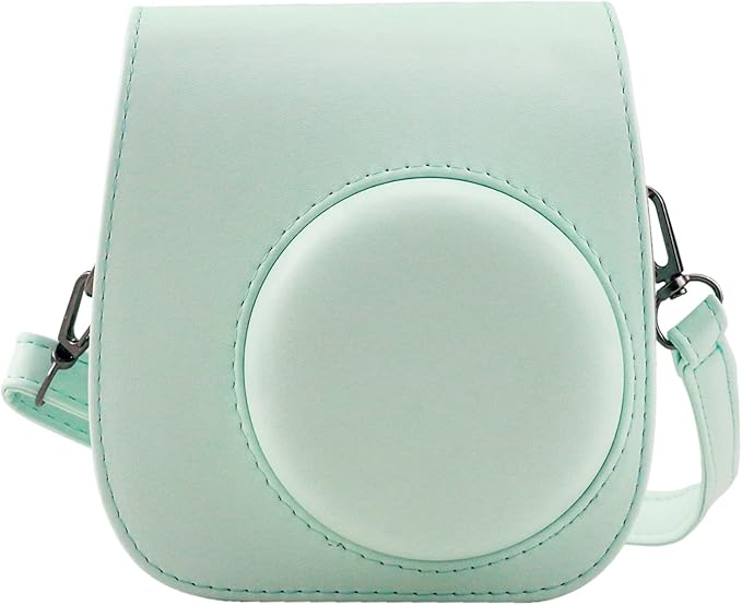 Frankmate Protective Case Compatible with Fujifilm Instax Mini 12 11 9 8 Instant Film Camera with Pocket and Adjustable Strap (Light Green)