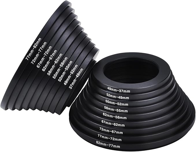 Step Up Rings, Hisewen 18 Pieces Camera Lens Metal Filter Ring Adapter Set (9pcs Step Up Ring Set + 9pcs Step Down Ring Set)