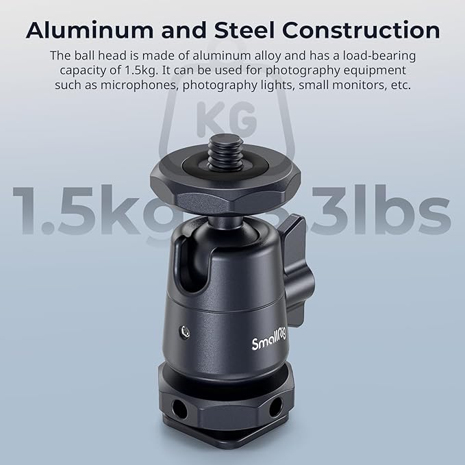 SmallRig Mini Ball Head (2 Pack) with 1/4" Screw and Removable Shoe Mount, 360 Degree Rotatable Aluminum Tripod Head for Camera Tripods Monopods Camcorder Light Microphone, Max. Load 1.5 kg - 2948B