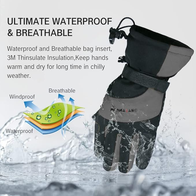 MOUNT TEC Men's Flexible Ideal for Ice Fishing,Photography,Hunting Gloves with 3M Thinsulate Waterproof Windproof Touchscreen Gloves