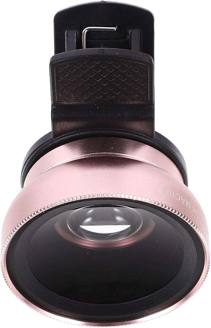 jojofuny Clip-on Phone Lens 37mm Wide Angle and 0.45x Macro Dual Lens with Clamp, Universal Mobile Camera Accessory for Smartphones and Tablets, Rose Gold