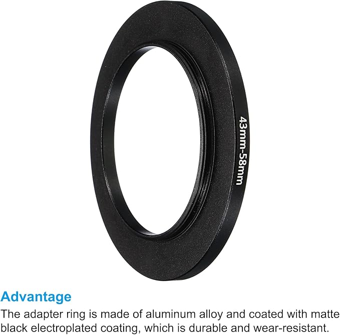 PATIKIL 43mm-58mm Metal Step Up Ring, 2 Pack Camera Lens Filter Adapter Ring Aluminum Filter Adapter Ring for Camera Lenses Hood, Black