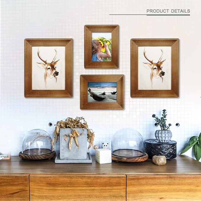 8x10 Picture Frames,Brown Rustic Wood Frame with Glass Front, Display 10x8 inch Photos for Table Top Display and Wall Mounting
