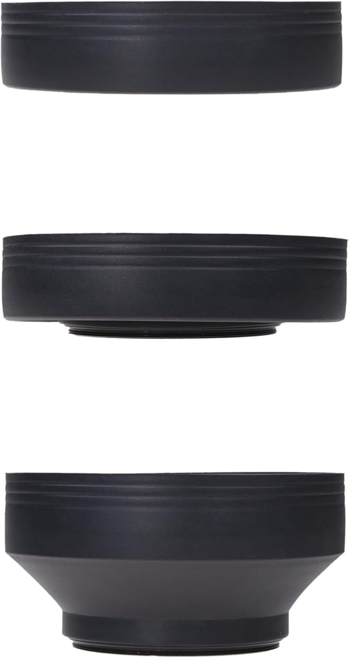 Camera Lens Hood - Rubber - Set of 2 - Collapsible in 3 Steps - Sun Shade/Shield - Reduces Lens Flare and Glare - Blocks Excess Sunlight for Enhanced Photography and Video Footage
