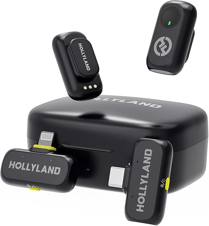 Hollyland Lark A1 Wireless Microphone for iPhone & Android, 48kHz/24-bit Studio Audio, 3-Level Noise Cancellation, 200m Range, Magnetic Mini Mic for Video Recording & Live Streaming (2TX + USB-C RX)
