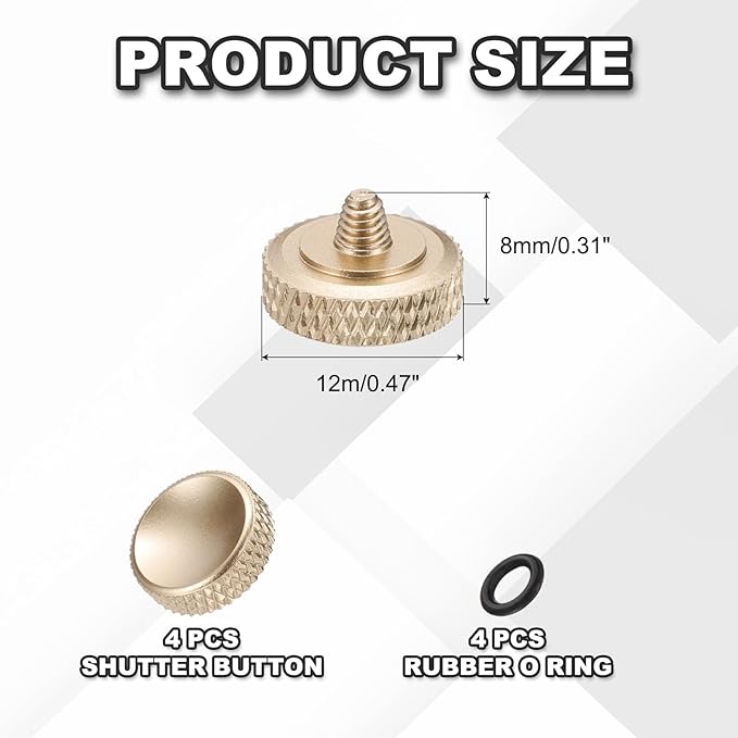 PATIKIL Camera Shutter Button, 4 Pack 12mm Concave Surface Shutter Release Buttons Pure Copper Camera Button for Nikon for Fujifilm for Leica DSLR/SLR, Matte Gold