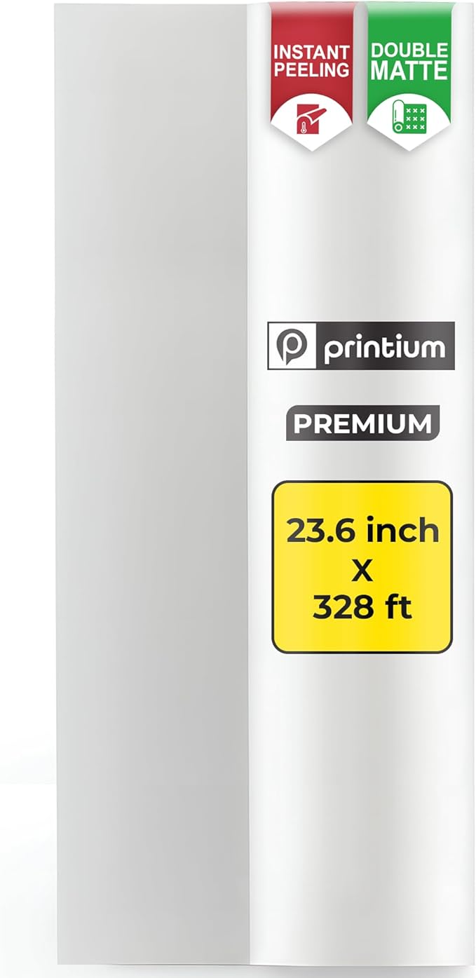 DTF Transfer Film Roll 23.6 inch x 328 ft – Premium Double Matte Anti-Static PET Film – Instant Hot & Cold Peel Heat Transfer Paper for Vibrant Colors & Durable Prints on All Fabrics