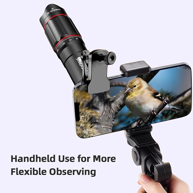 25X Phone Telephoto Lens Kit Portable High Magnification Observation Concerts Sports Games Bird Watching Fishing Mini Tripod Holder Telephoto Lens Smartphone Zoom Lens Mobile Phone