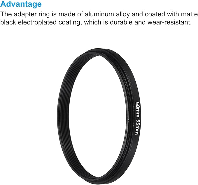 PATIKIL 58mm-55mm Metal Step Down Ring with Cleaning Cloth, 2 Pack Camera Lens Filter Adapter Ring Aluminum Filter Adapter Ring for Camera Lenses Hood, Black