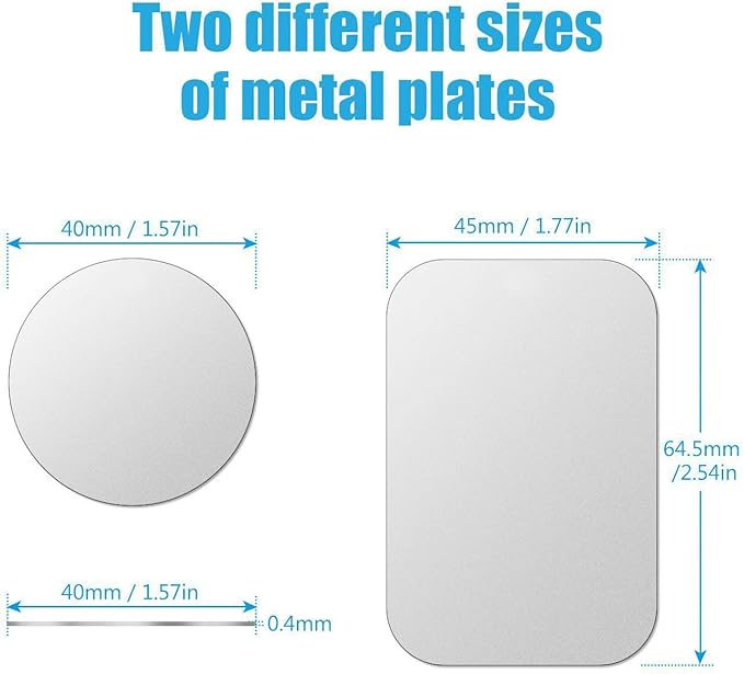 WixGear Mount Metal Plate with Adhesive for Magnetic Cradle-Less Mount - X4 Pack 2 Rectangle and 2 Round (Compatible with Magnetic mounts) (Silver)
