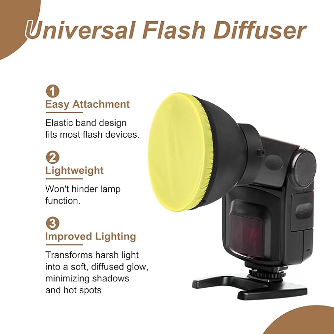 PATIKIL 7.1" x 7.1" Soft Mini Flash Diffuser Cap, 2 Pack Universal Elastic Flash Diffuser Cover for DSLR Camera Flashlight, Yellow