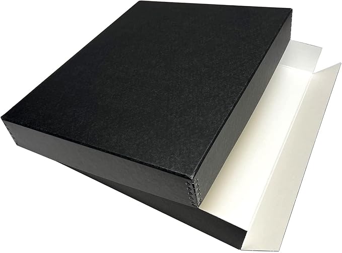 Lineco Museum Archival Storage Box, 16.75x20.75x3 in. Drop Front Design. Acid-Free with Metal Edge. Organize Photos, Pictures, Prints, Documents, Crafts, DIY. Black, 6 Pack