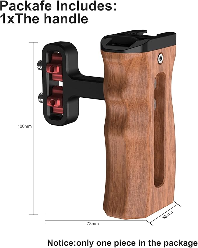Poyinco Wooden Mini Handle Side Handgrip with 1/4"-20 Screws for Digital Camera DSLR Camera Cage with Cold Shoe Mount Built-in Wrench can Up and Down Adjustable - Black