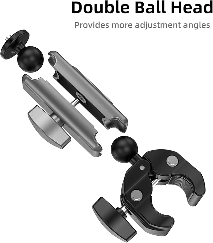 Bike/Bicycle/Motorcycle Handlebar Clamp Mount for DJI Action 6/5 Pro, with 360° Dual Ball Head for Insta360 X5/X4, DJI Osmo Nano, Osmo 360, Osmo Action 4, All GoPro - Action Camera Accessories