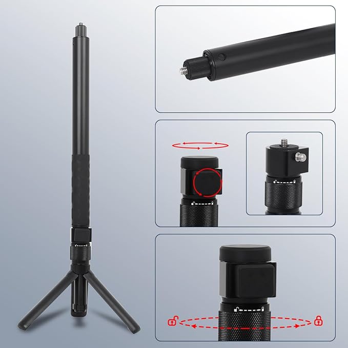 Handheld Invisible Selfie Stick Tripod 360° Rotating 11-45 in Compatible for Insta360 X3/ONE X2/RS/R/GO 3S Invisible Camera Stick Extendable Pole Aluminum Anti Shake Bracket Accessories