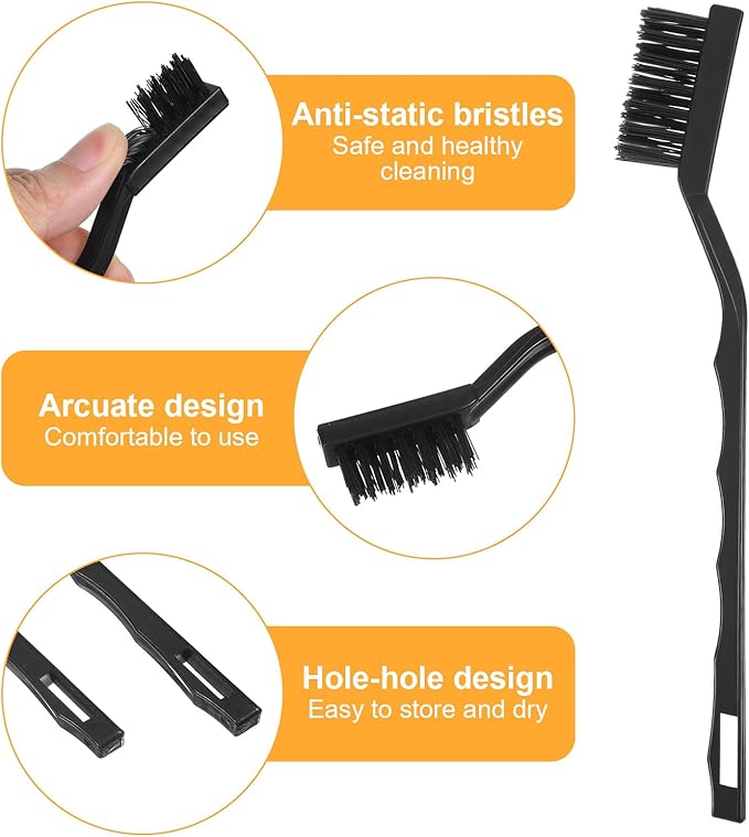 10 Pcs Anti Static ESD Cleaning Brush Kit Small ESD-Safe Brush Mini Wire Brush Set Curved Handle Scratch Wire Bristle Keyboard PCB Motherboards Circuit Boards for Cleaning Welding Slag Rust