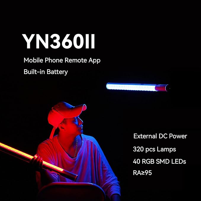 YONGNUO YN360 II YN360II LED Video Light Ice Light, 3200K-5600K Bi-Color RGB Full Color, CRI≥95 + APP + Remote Control