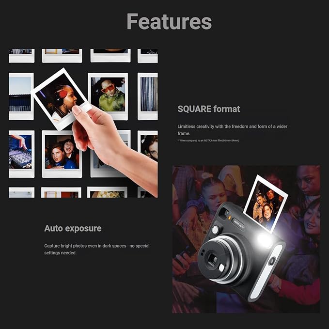 Fujifilm Instax Square SQ40 Instant Camera Black + 20 Instax Film Prints + More