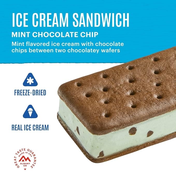 Mountain House Mint Chocolate Chip Ice Cream Sandwich | Freeze Dried Backpacking & Camping Food | 6-Pack