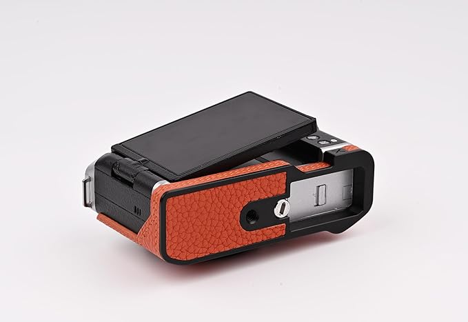Uchandmade Handmade Genuine Leather Camera Half Case for Fujifilm X-M5/Fujifilm X-M5 Camera Case/Fujifilm X-M5 Case - Top Layer Cowhide Body + Metal Base Plate (Orange1)