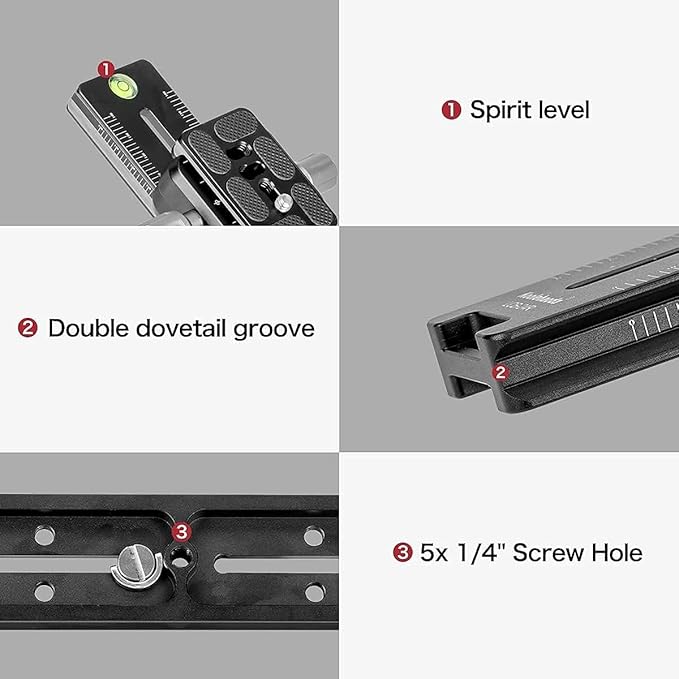 Koolehaoda 180mm Rail Nodal Slide Metal Quick Release Clamp,Dual Dovetail Camera Bracket Mount with Double-Sided Clamp can be Rotated 90°, for Camera with Arca Swiss Compatible(LCB-18R)