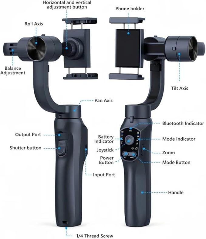 Handheld 3-axis Mobile Gimbal Handy Stabilizer，Compatible for Cell Phone Holder Real-time Tracking Stabilizzatore Smartphone Selfie(F10 pro)