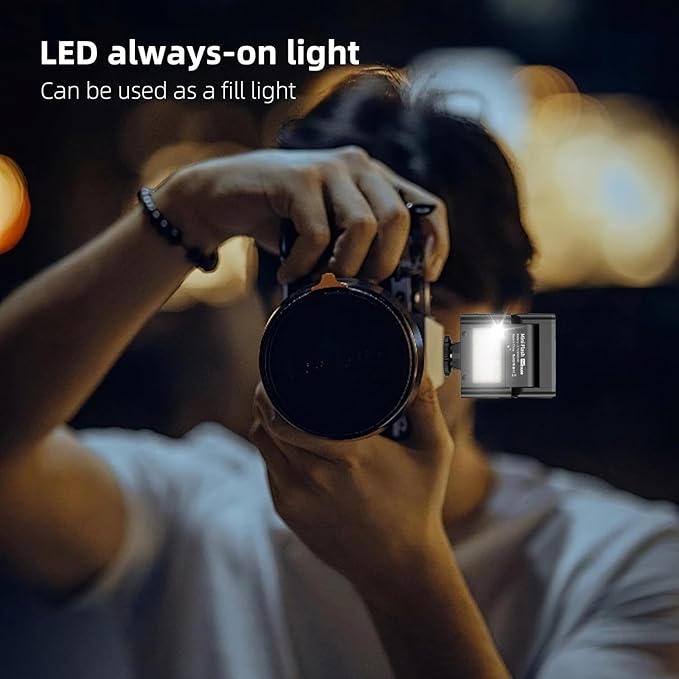 Mini Camera Flash Speedlite, GN10 6000K On-Camera Flash with Video Light, 4 Power Levels, Universal Single Contact Hot Shoe Mount, Compatible with Sony Canon Nikon Fuji Panasonic Pentax Olympus
