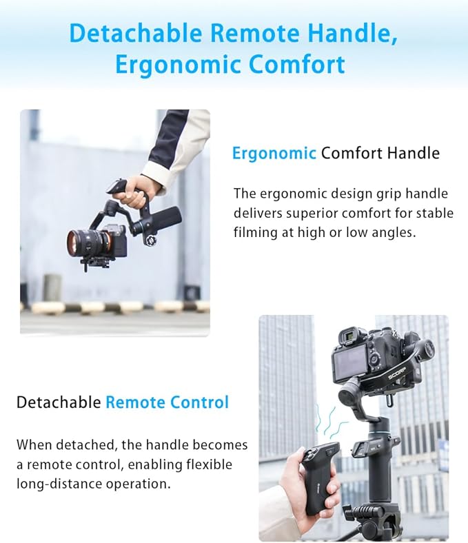 FeiyuTech SCORP Mini 3 Pro [Kit] AI Tracking Camera Stabilizer with Bag+Fill Light+Extension Pole, Detachable Remote Handle, 4.4lbs Payload All in One Gimbal Stabilizer for Camera & Smartphone