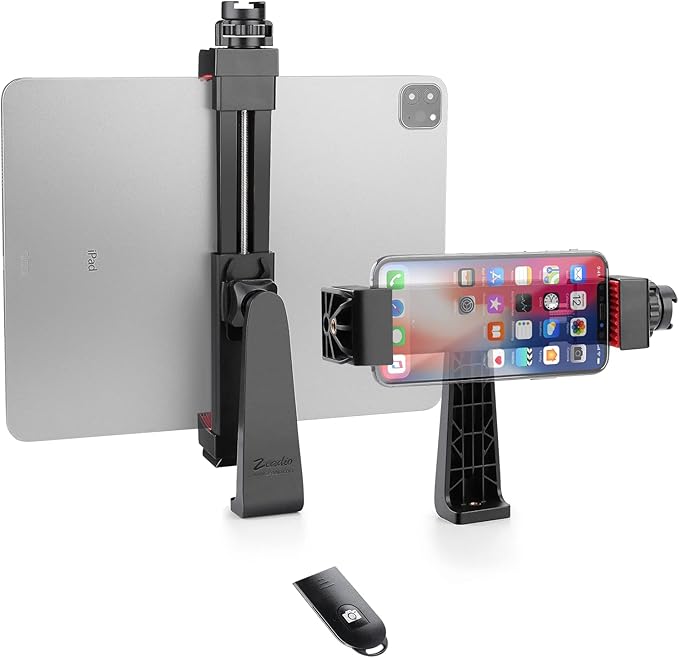 Zeadio Smartphone Tablet Tripod Mount Adapter, Tablet Cellphone Tripod Clamp Holder with Ball Head Mount, Fits for iPhone and Android Cellphone, Fits for iPad, Microsoft Surface, Nexus and Any Tablet