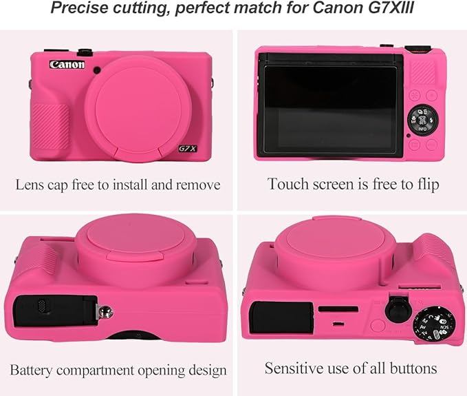 Pocoukate Case for Canon G7X Mark III Camera, Soft Silicone Protective Cover Skin with Removable Lens Cover for Powershot G7X Mark iii, Silicone Case with G7X3 Screen Protector Accessories - Peach