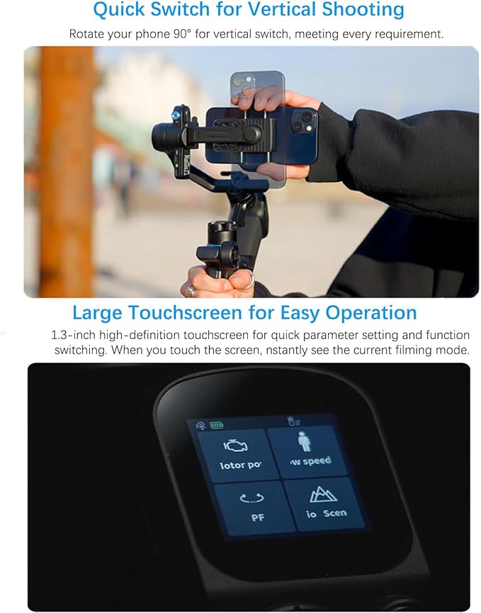 FeiyuTech Scorp Mini 3 Gimbal Stabilizer for Smartphone, 3-Axis Phone Gimbal Built-in AI Tracking Module, with Cooling Fan and Integrated Grip Design, Touch Screen, 2KG Payload for iPhone and Android