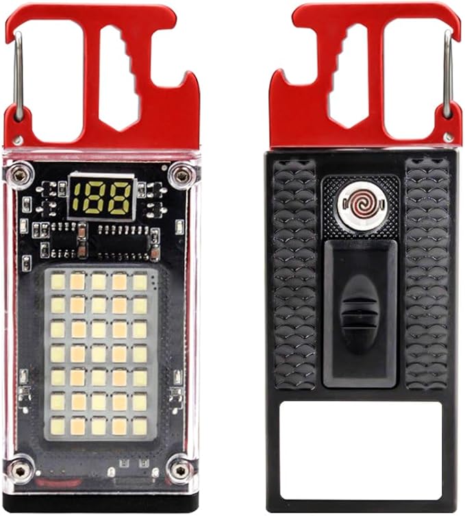 BY-J COB Keychain Work Light Flashlight, Multi-Function Mini Work Light, 8 Lighting Modes, 1000 Lumens Rechargeable, with Rechargeable, Portable Wrench, Fire Starter Function, Red
