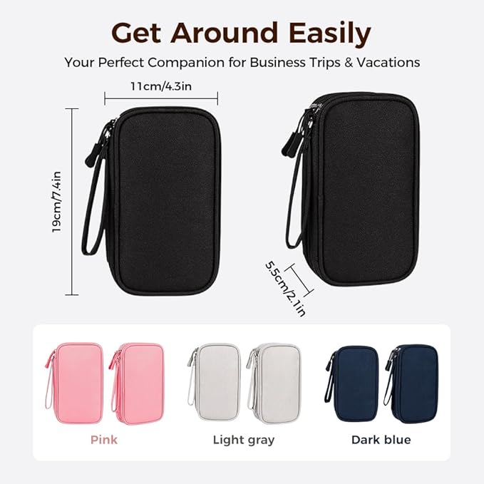 Cord Organizer Travel,Electronic Data Cable Organizer Pouch Black,Tech Accessories Compact Storage Bag for Earphone Case,Charger,AirPods,HDMI,Travel Essentials for Men Women (Pink)