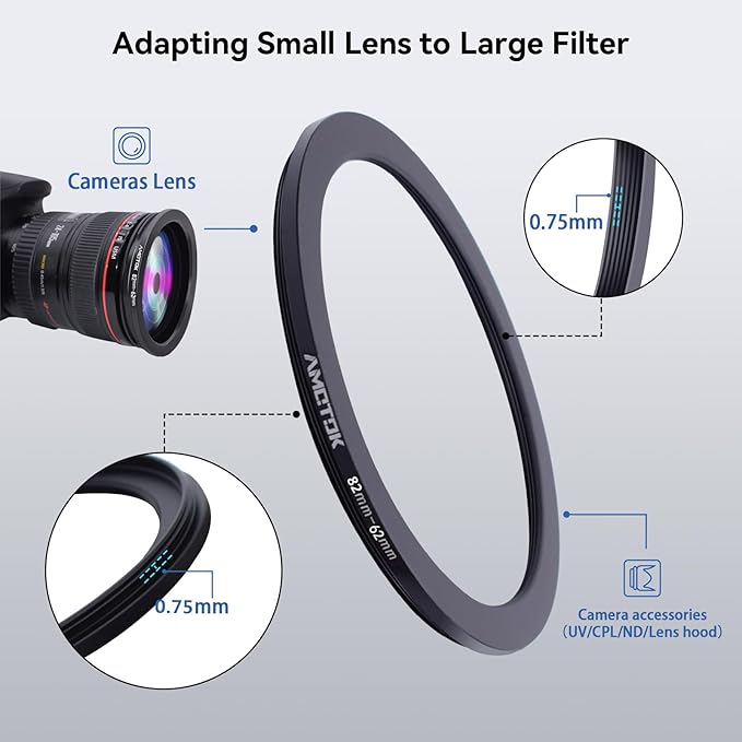 82mm Lens to 62mm Camera Lens Adapter,82mm to 62mm Filter Step-Down Ring Adapter Ring,Compatible All 62mm Filter Accessory