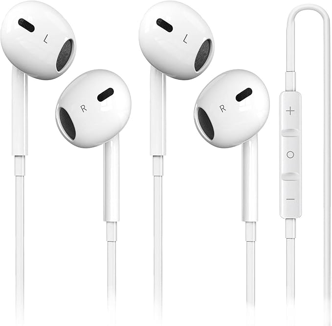 2-Pack MFi Certified Wired Earbuds for iPhone, Built-in Mic & Volume Control, Noise Reduction, Compatible with iPhone 14/13/12/11/X/8/7/SE/Pro/Max/Plus, All iOS Systems