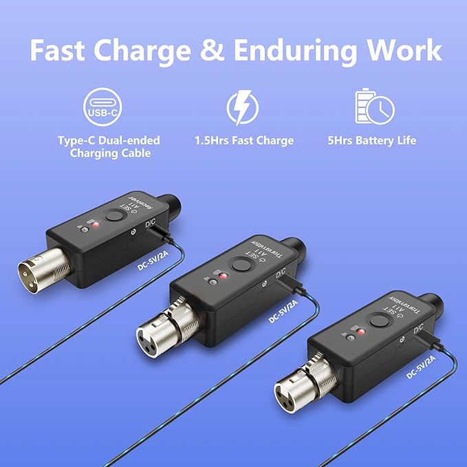 A11 2.4GHz Wireless Microphone Transmitter Receiver 4 Channels Plug-on XLR Mic Adapter Wireless Mic System for Dynamic/Condenser Mics, Audio Mixer, DSLR Camera,PA System (2TX + 1RX)