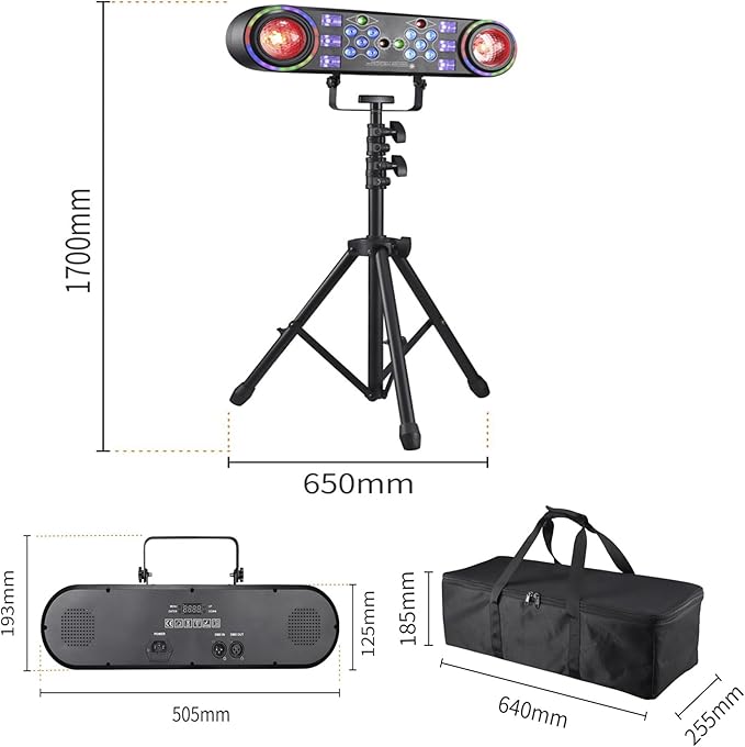 JUNMAN Stage Led Effect Light DJ Disco 7 in 1 Effect Lights DMX512 with Stand and Bag for Party Wedding Event Lighting Show
