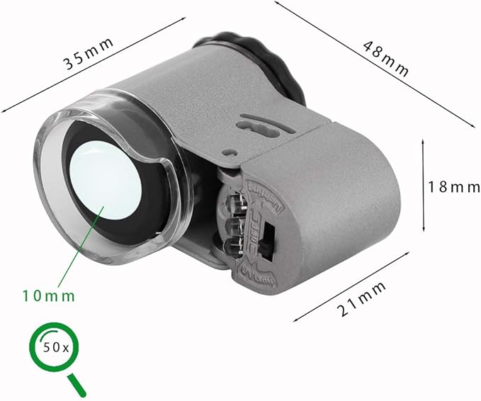 50X Pocket Jewelry Loupe Mini Jewelry Magnifier with UV LED Light Portable Eye Loupe Magnifier Coin Magnifying Glass Microscope Handheld Eye Glass for Jewelry Diamond Stamps Coin Collection