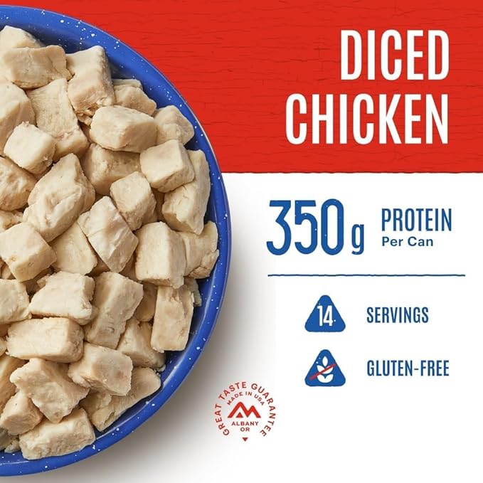 Mountain House Freeze-Dried Cooked Diced Chicken #10 Can – 14 Servings per Can – Dairy-Free & Gluten-Free Emergency Survival Canned Food for Camping, Hiking & Backpacking – Long-Term Storage Meal – 30-Year Taste Guarantee – Pack of 6 – Made in USA