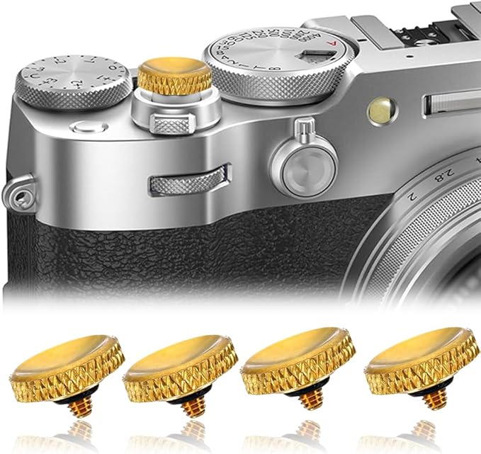 4Pcs Camear Shutter Button Soft Shutter Release Button Metal Brass Knurled Upscale and Delicate Camera Button (Golden)