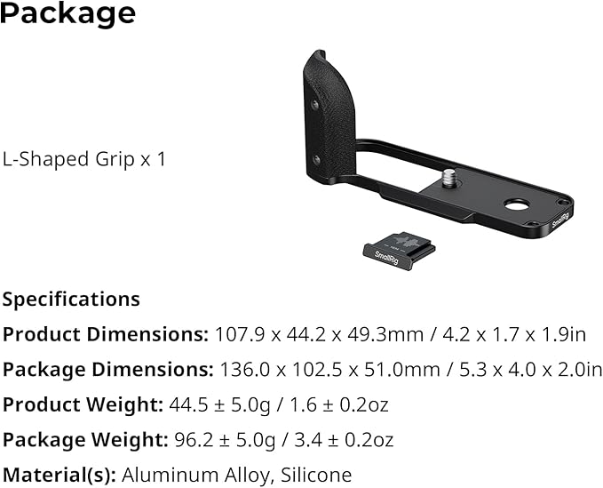 SmallRig X Half L-Shaped Grip for FUJIFILM X Half Camera, Built-in Quick Release Plate for Arca, Lightweight Ergonomic Silicone Handle with Hot Shoe Cover (Black) - 5332