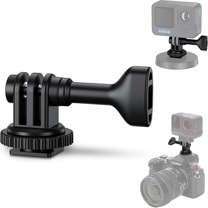 2-in-1 Action Camera Hot Shoe Mount Adapter, Tripod Mount & Cold Shoe Camera Adapter for Osmo Action 5 pro 4 for GoPro Hero 13 12 11 10 9, On 1/4"-20 Tripod DSLR LED Light Selfie Stick Monopod