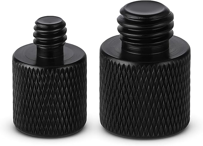 2pcs Mic Stand Adapter 5/8 to 3/8 and 5/8 to 1/4 Mic Thread Screw Adapter 1/4 Male to 5/8 Female and 3/8 Male to 5/8 Female-Screw Adapter for Microphone Mounts and Stands Mic Boom Arm (Black)