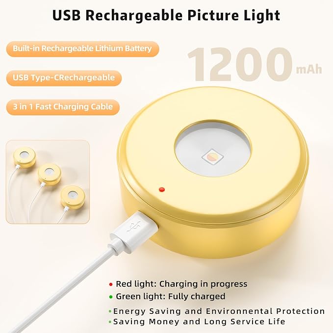 3PCS Picture Lights, Rechargeable Battery Magnetic Poster Lights with 3 Color Temps&12 RGB, Dimmable and Timer Metal Art Light for Display, Wall, Artwork, Gallery (Gold)