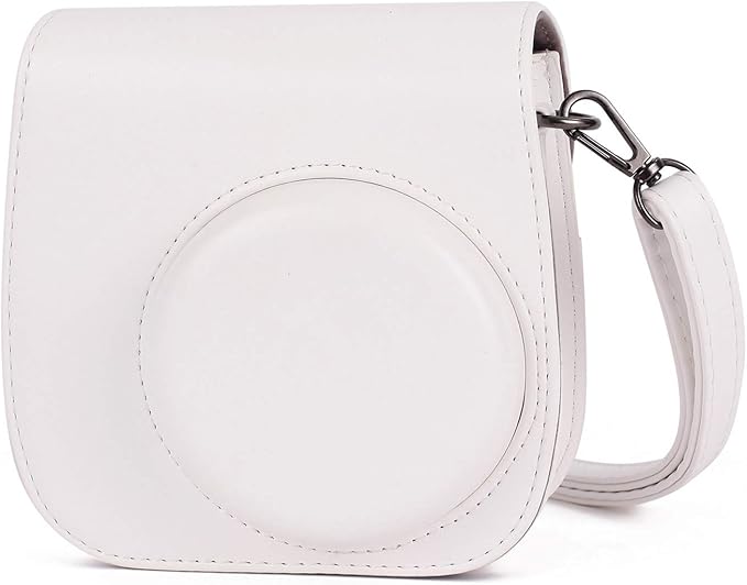 Phetium Instant mini 12 Camera Protective Case Compatible with Instax Mini 12 11,PU Leather Bag with Pocket and Adjustable Shoulder Strap (White)