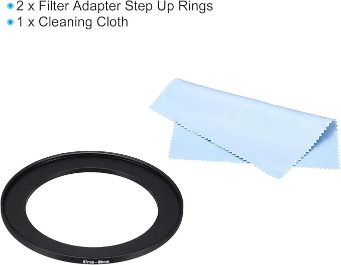 PATIKIL 67mm-86mm Metal Step Up Ring with Cleaning Cloth, 2 Pack Camera Lens Filter Adapter Ring Aluminum Filter Adapter Ring for Camera Lenses Hood, Black