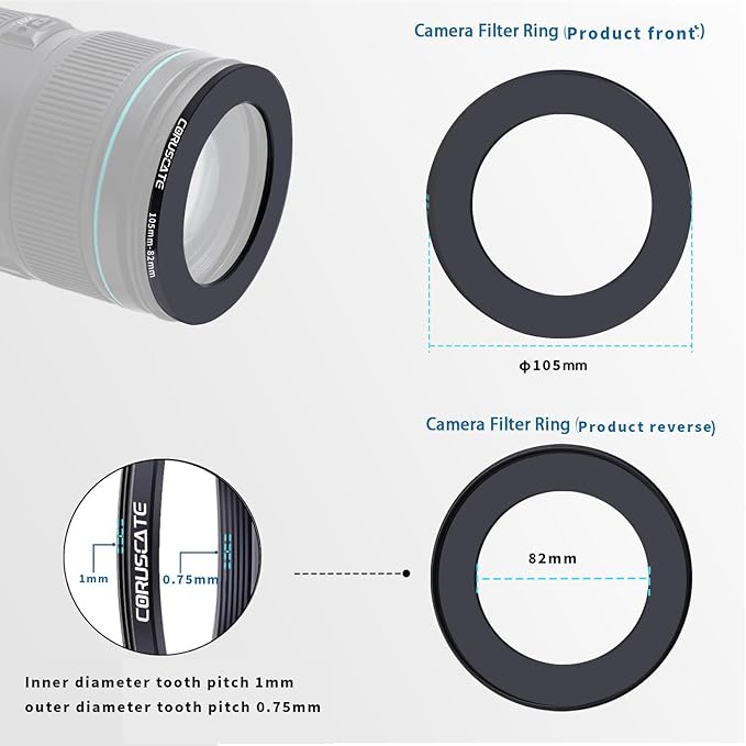 105mm to 82mm Camera Filter Adapter Ring,105mm-82mm Lens Adapter Metal Filter Rings Compatible All 105mm Size Lens and 82mm Thread Size Camera Accessory+1pcs Lens Cleaning Cloth.